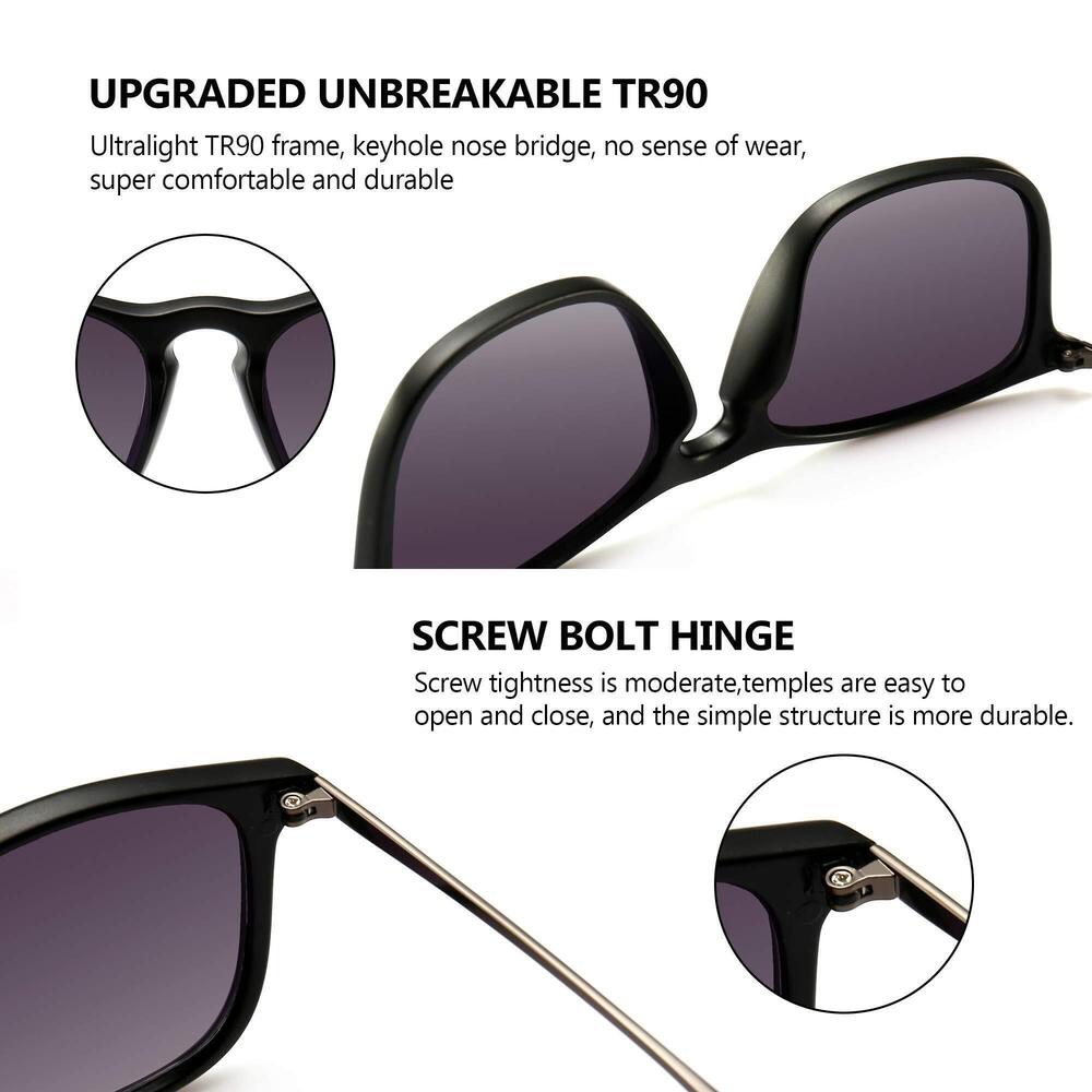 8339 Fashion Sunglasses Retro Style Square Sun Glasses UV400 Black Frame - Picture 4 of 6